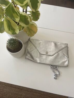 Marciano silver clutch with removable chain